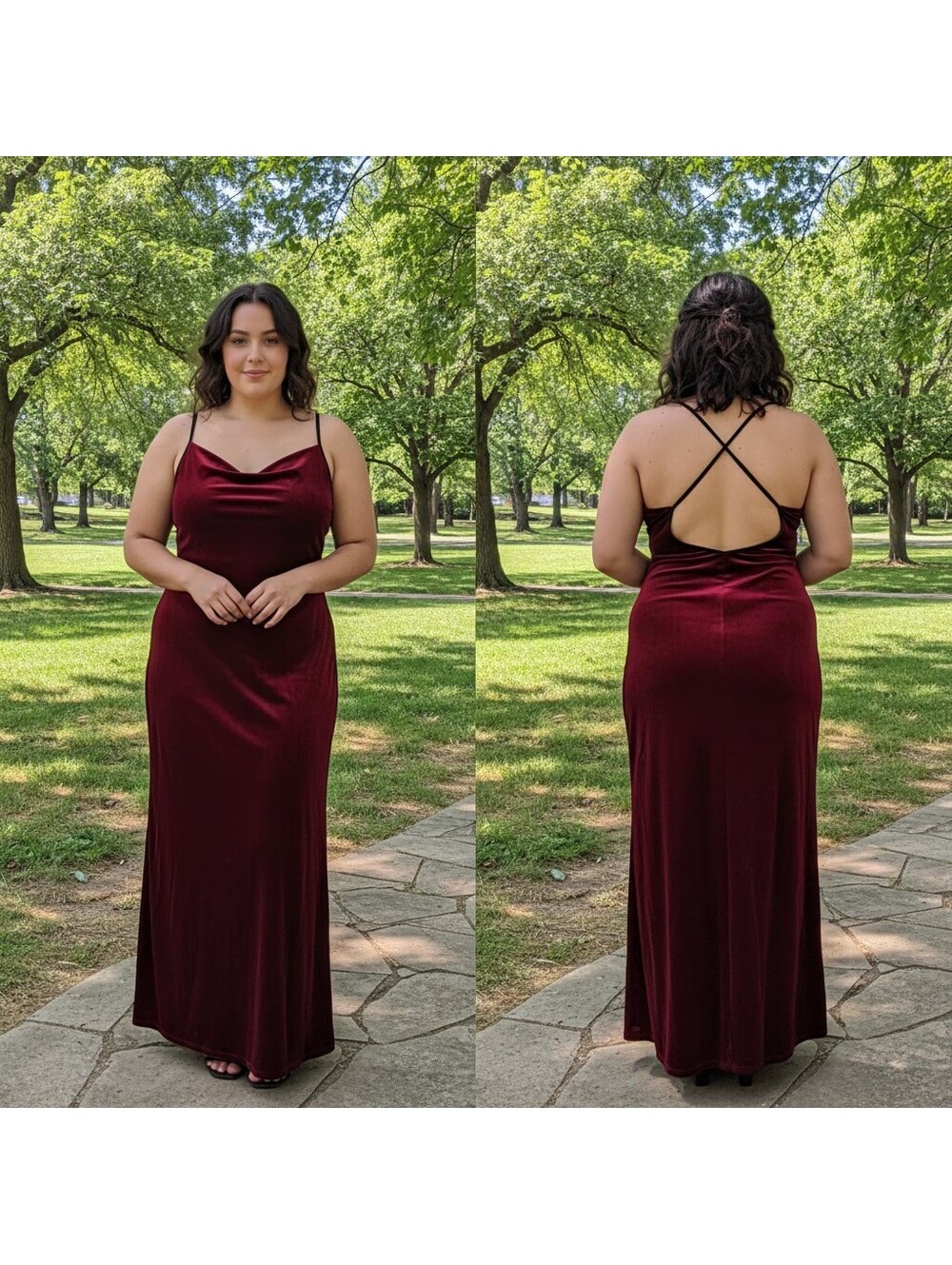 1763 - Elegant Burgundy Maxi Dress with Strappy Back Detail, Size XXL